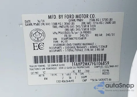 2015 Ford Police Interceptor z USA, uszkodzony, nr VIN 1FAHP2MK7FG106859